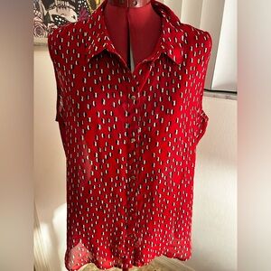 Liz Claiborne Sleeveless Blouse XL red with pattern